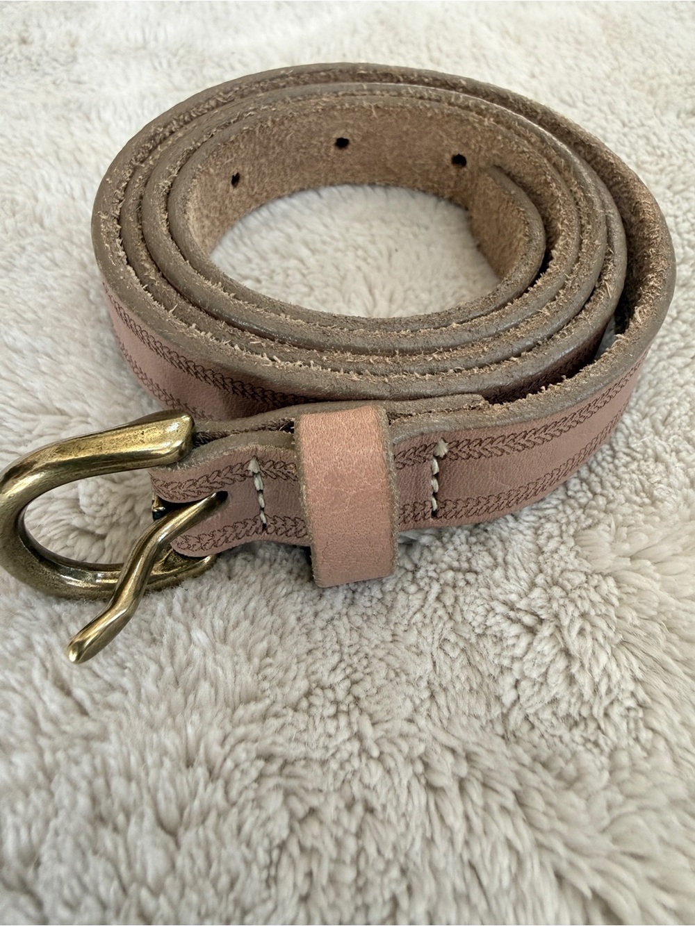 J. Crew Pink Leather Belt with Brass-Tone Buckle